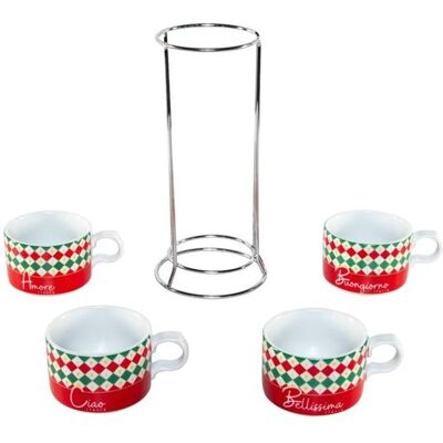 Bialetti Cappuccinotasse Italia Damier, 160 ml, 4 Tassen, Tasse, Mehrfarbig Bialetti Cappuccinotasse Italia Damier, 160 ml, 4 Tassen, Tasse, Mehrfarbig