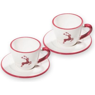 Gmundner Keramik Bordeauxroter Hirsch, Espresso für 2, Tasse, Rot Gmundner Keramik Bordeauxroter Hirsch, Espresso für 2, Tasse, Rot