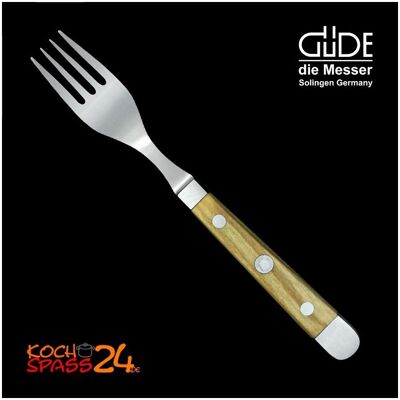 Güde Gabel zu X313/12 geschmiedet, Serie Alpha, Doppelkropf, Griff Olivenholz, Besteck, Silber Güde Gabel zu X313/12 geschmiedet, Serie Alpha, Doppelkropf, Griff Olivenholz, Besteck, Silber