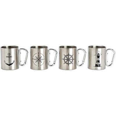 G. Wurm Edelstahlbecher mit Karabiner, Maritim, doppelwandig Silber 4-fach, (B/H/T) 8x9x4cm, Tasse, Silber G. Wurm Edelstahlbecher mit Karabiner, Maritim, doppelwandig Silber 4-fach, (B/H/T) 8x9x4cm, Tasse, Silber