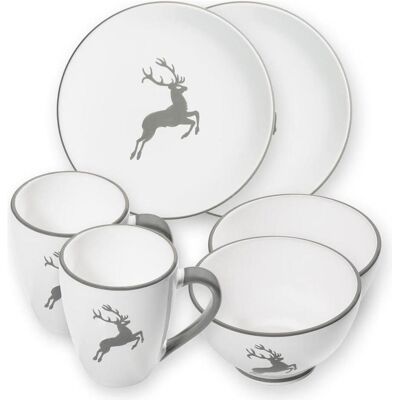 Gmundner Keramik, Geschirrset, Grauer Hirsch, Hüttenfrühstück Cupf. 2 P.(6tlg) Gmundner Keramik, Geschirrset, Grauer Hirsch, Hüttenfrühstück Cupf. 2 P.(6tlg)