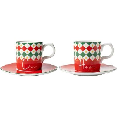 Bialetti Espressotasse Italia Damier, 90 ml, 2 Tassen, Tasse, Mehrfarbig Bialetti Espressotasse Italia Damier, 90 ml, 2 Tassen, Tasse, Mehrfarbig