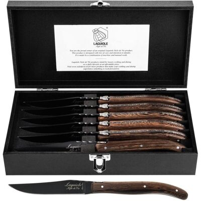 Laguiole Laguile Stil Die Vie Steak Messsen Luxuslinie - 6 -stellige - Wenge, Besteck, Schwarz, Braun Laguiole Laguile Stil Die Vie Steak Messsen Luxuslinie - 6 -stellige - Wenge, Besteck, Schwarz, Braun