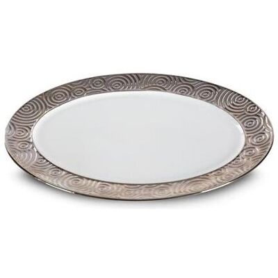 Eurofirany ALTEA dekorative Keramikplatte mit Silberprägung 25 x 34 x 3 cm, Teller, Weiss, Silber Eurofirany ALTEA dekorative Keramikplatte mit Silberprägung 25 x 34 x 3 cm, Teller, Weiss, Silber