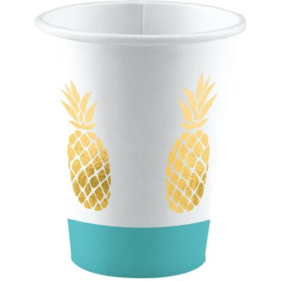 Amscan, Einweggeschirr, Pappbecher Goldene Ananas 250ml 8 Stück (8x) Amscan, Einweggeschirr, Pappbecher Goldene Ananas 250ml 8 Stück (8x)