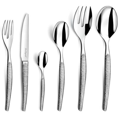 Lou laguiole Jet Textile cutlery set 50piece with knives round, Besteck, Silber Lou laguiole Jet Textile cutlery set 50piece with knives round, Besteck, Silber