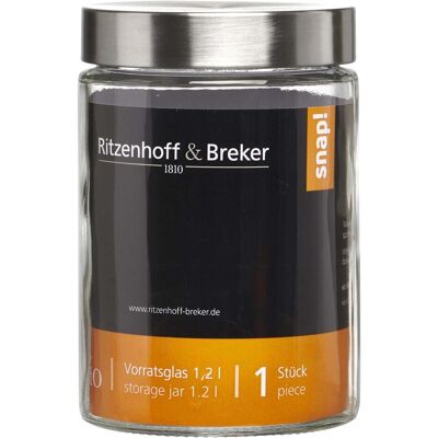 Ritzenhoff & Breker Vorratsglas "VIO", rund, 1,2 l aus Glas, mit Schraubverschlussdeckel aus Edelstahl, Vorratsbehälter, Transparent Ritzenhoff & Breker Vorratsglas "VIO", rund, 1,2 l aus Glas, mit Schraubverschlussdeckel aus Edelstahl, Vorratsbehälter, Transparent