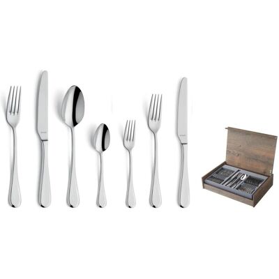 Amefa - Drift 84-delige Bestekset in Luxe Houten Kist - 12 Personen - Zilver - RVS (805000MDF2L45), Besteck, Silber Amefa - Drift 84-delige Bestekset in Luxe Houten Kist - 12 Personen - Zilver - RVS (805000MDF2L45), Besteck, Silber
