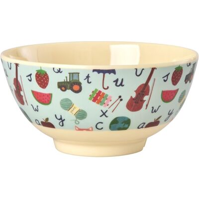 Rice - Melamine Bowl with Blue ABC Print - Blue - Medium - 700 ml, Schüssel + Schale, Blau Rice - Melamine Bowl with Blue ABC Print - Blue - Medium - 700 ml, Schüssel + Schale, Blau