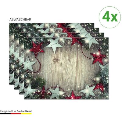 CoverYourDesk, Tischset, Tischset Weihnachtssterne in rot und silber CoverYourDesk, Tischset, Tischset Weihnachtssterne in rot und silber