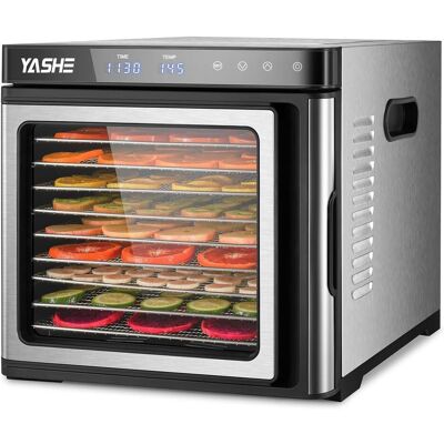 Yashe Lebensmittel-Dehydrator mit LED-Display, Temperaturregelung und 9 Edelstahlschalen, Dörrautomat, Silber Yashe Lebensmittel-Dehydrator mit LED-Display, Temperaturregelung und 9 Edelstahlschalen, Dörrautomat, Silber