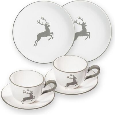 Gmundner Keramik, Geschirrset, Grauer Hirsch, Frühstück für 2 Cup Gmundner Keramik, Geschirrset, Grauer Hirsch, Frühstück für 2 Cup