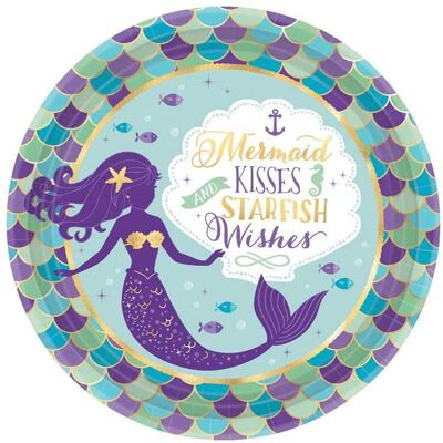 Amscan, Einweggeschirr, 8 Teller Mermaid Wishes rund Papier 23 cm Amscan, Einweggeschirr, 8 Teller Mermaid Wishes rund Papier 23 cm