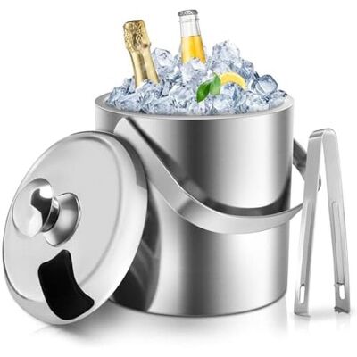Sailnovo 13L Ice Bucket with Tongues and Dispenser Double Wall Ice Bucket for Parties and Cocktail Bar, Flaschenkühler, Silber Sailnovo 13L Ice Bucket with Tongues and Dispenser Double Wall Ice Bucket for Parties and Cocktail Bar, Flaschenkühler, Silber