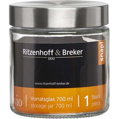 Ritzenhoff & Breker Vorratsglas "VIO", rund, 0,7 l aus Glas, mit Schraubverschlussdeckel aus Edelstahl, Vorratsbehälter, Transparent Ritzenhoff & Breker Vorratsglas "VIO", rund, 0,7 l aus Glas, mit Schraubverschlussdeckel aus Edelstahl, Vorratsbehälter, Transparent
