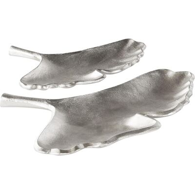Beliani, Dekoschale, Dekoschale Aluminium silber Ginkgo Blätter 2er Set PALENQUE Beliani, Dekoschale, Dekoschale Aluminium silber Ginkgo Blätter 2er Set PALENQUE
