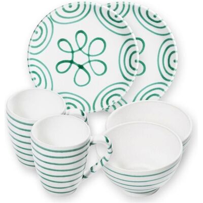 Gmundner Keramik, Geschirrset, Grüngeflammt, Hüttenfrühstück Cup f. 2 P.(6tlg) Gmundner Keramik, Geschirrset, Grüngeflammt, Hüttenfrühstück Cup f. 2 P.(6tlg)