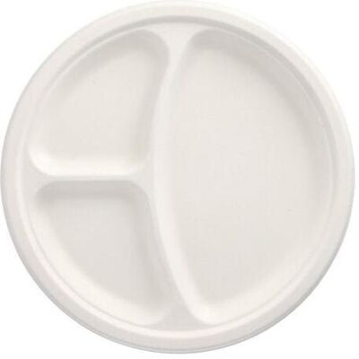 Papstar, Einweggeschirr, 50 Teller, Zuckerrohr "pure" 3-geteilt Ø 26 cm · 2 cm weiss Papstar, Einweggeschirr, 50 Teller, Zuckerrohr "pure" 3-geteilt Ø 26 cm · 2 cm weiss