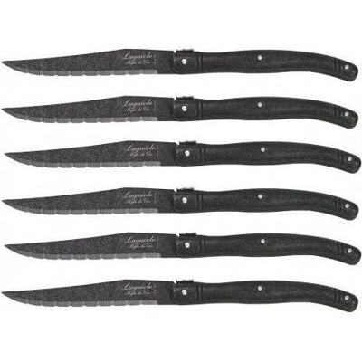 Laguiole MONTARGO Premium Line Steakmesser black stonewash 6-tlg., Höhe: 65 mm, Besteck, Schwarz Laguiole MONTARGO Premium Line Steakmesser black stonewash 6-tlg., Höhe: 65 mm, Besteck, Schwarz