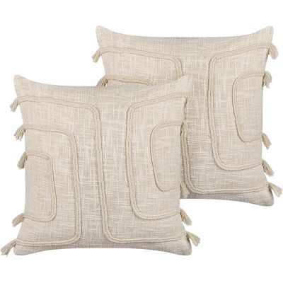 Beliani, Dekokissen, Dekokissen abstrakt Muster Baumwolle beige 45 x 45 cm 2er Set PLEIONE (45 x 45 cm) Beliani, Dekokissen, Dekokissen abstrakt Muster Baumwolle beige 45 x 45 cm 2er Set PLEIONE (45 x 45 cm)
