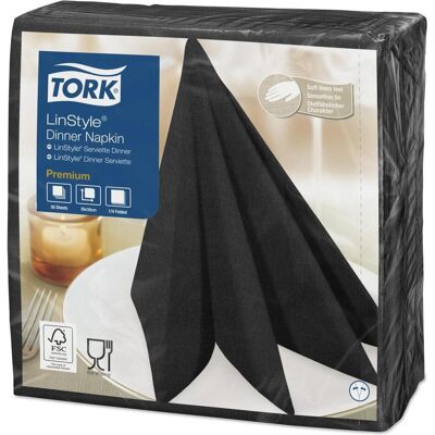 Tork Schwarze Linen-Look Papierservietten - 39x39cm, 50 Stück Tork Schwarze Linen-Look Papierservietten - 39x39cm, 50 Stück