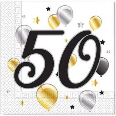 Procos, Servietten, Milestone 50 Jahre (20 Stk., 33 x 33 cm) Procos, Servietten, Milestone 50 Jahre (20 Stk., 33 x 33 cm)