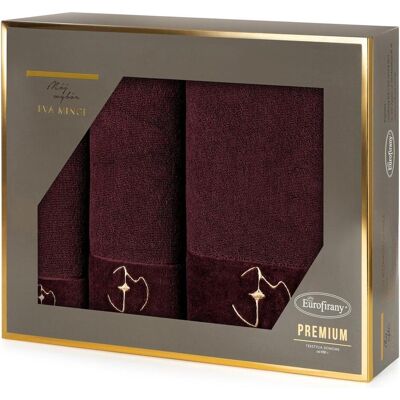 Eurofirany, Handtücher, Set von Baumwolltüchern für ein Geschenk 3 Stcs Burgunderfarbe 550 g/M2 Gaja Eva Minge (30x50 cm) Eurofirany, Handtücher, Set von Baumwolltüchern für ein Geschenk 3 Stcs Burgunderfarbe 550 g/M2 Gaja Eva Minge (30x50 cm)