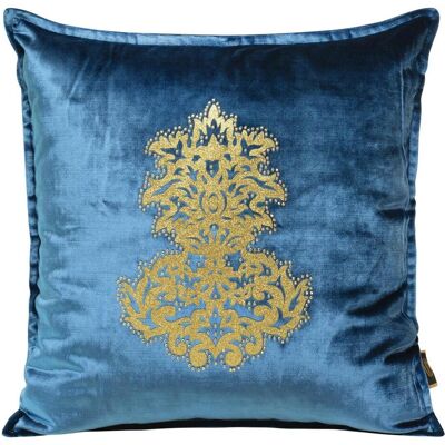 Eurofirany, Dekokissen, ROYAL 4 Samtkissenbezug mit Goldornament, 45X45 cm, Farbe: Blau (45 x 45 cm) Eurofirany, Dekokissen, ROYAL 4 Samtkissenbezug mit Goldornament, 45X45 cm, Farbe: Blau (45 x 45 cm)