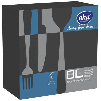 Aha, Servietten, Servietten AFH, 3-lagig, Falzung 1/4, 40x40cm, 100 Stück, schwarz (100 Stk., 40 x 40 cm) Aha, Servietten, Servietten AFH, 3-lagig, Falzung 1/4, 40x40cm, 100 Stück, schwarz (100 Stk., 40 x 40 cm)