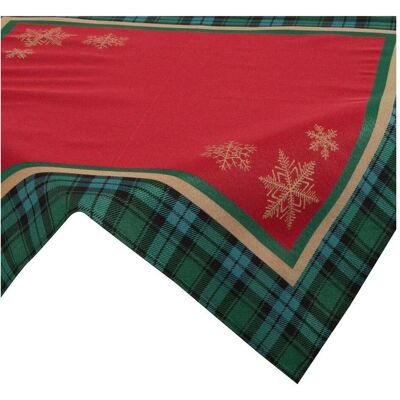 Eurofirany, Tischdecke, Gobelin-Tischdecke CHERRY mit goldenem Schneeflockenmotiv und dekorativem Karorand, 90 x 90 cm (90 x 90 cm) Eurofirany, Tischdecke, Gobelin-Tischdecke CHERRY mit goldenem Schneeflockenmotiv und dekorativem Karorand, 90 x 90 cm (90 x 90 cm)