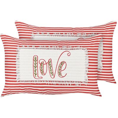 Beliani Baumwollgestreifte Kissen - 2 Stück - Rot & Weiß - 30x50cm - Kissen Beliani Baumwollgestreifte Kissen - 2 Stück - Rot & Weiß - 30x50cm - Kissen