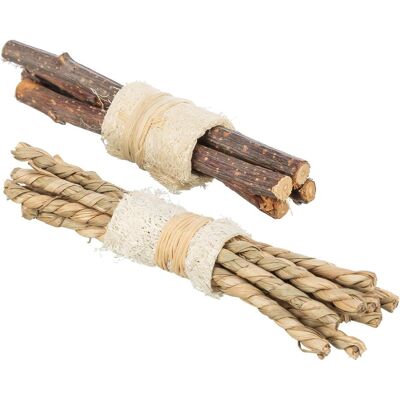 Trixie Set Sticks Met Luffa / Schorshout / Zeegras - 10X3 Cm, Kleintierstalleinrichtung Trixie Set Sticks Met Luffa / Schorshout / Zeegras - 10X3 Cm, Kleintierstalleinrichtung