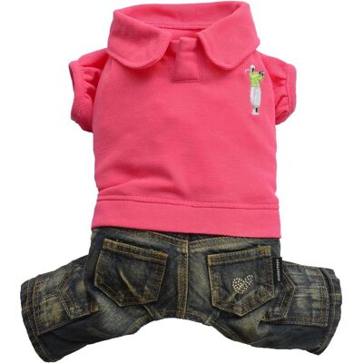 Doggydolly Komplet jeans z polo, różowy, XXL 36-38cm/56-58cm (XXL, Hundemantel), Hundebekleidung Doggydolly Komplet jeans z polo, różowy, XXL 36-38cm/56-58cm (XXL, Hundemantel), Hundebekleidung