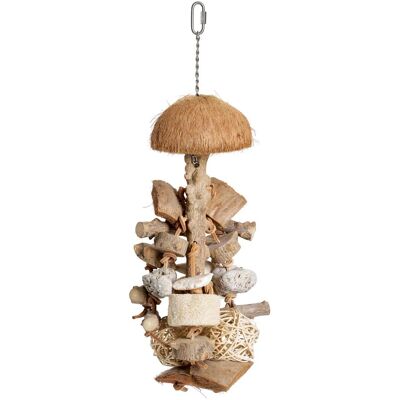 Companion bird toy with coconut and rock stone, Vogelheimeinrichtung Companion bird toy with coconut and rock stone, Vogelheimeinrichtung