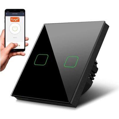 Maclean, Lichtschalter + Storenschalter, Smart WiFi 2-fach Touch-Lichtschalter kompatibel mit Tuya APP Wallschalter Glasschalter mit farbwech Maclean, Lichtschalter + Storenschalter, Smart WiFi 2-fach Touch-Lichtschalter kompatibel mit Tuya APP Wallschalter Glasschalter mit farbwech
