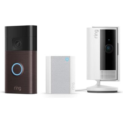 Ring, Klingel + Türsprechanlage, Campanello Video con Batteria, Suoneria e Telecamera Interna in Bundle (Kabellos, WLAN) Ring, Klingel + Türsprechanlage, Campanello Video con Batteria, Suoneria e Telecamera Interna in Bundle (Kabellos, WLAN)