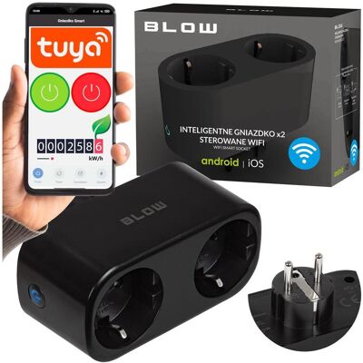 Blow, Smart Plug, Inteligentne podwójne gniazdko rozgałęziacz 2x 230V sterowane WiFi TUYA czarne Blow, Smart Plug, Inteligentne podwójne gniazdko rozgałęziacz 2x 230V sterowane WiFi TUYA czarne