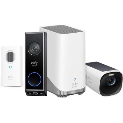 eufy, Klingel + Türsprechanlage, Video Doorbell E340 mit Chime + Homebase 3 S380 + Eufycam 3 - verschlagener Bundel (Kabelgebunden, Kabellos, WLAN) eufy, Klingel + Türsprechanlage, Video Doorbell E340 mit Chime + Homebase 3 S380 + Eufycam 3 - verschlagener Bundel (Kabelgebunden, Kabellos, WLAN)
