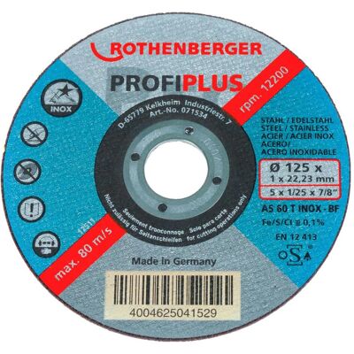 Rothenberger, Sägeblatt, Trennscheibe INOX PROFI Plus 125x1 gerade Rothenberger, Sägeblatt, Trennscheibe INOX PROFI Plus 125x1 gerade