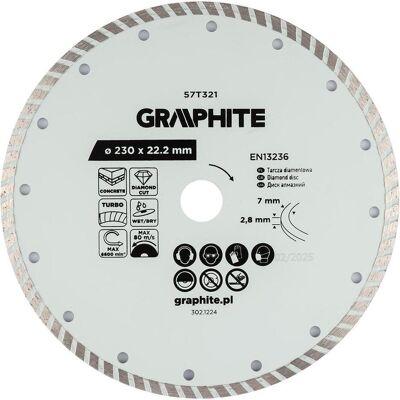 Graphite, Sägeblatt, Turbo-Diamanttrennscheibe, 230 x 22,22 mm, trocken und nass Graphite, Sägeblatt, Turbo-Diamanttrennscheibe, 230 x 22,22 mm, trocken und nass