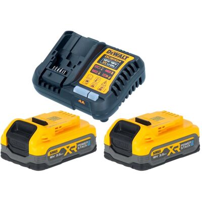 DeWalt, Werkzeugakku + Ladegerät, DCB 1104 S2 Akku Starter Set mit Schnell Ladegerät + 2x Powerstack Akku 18 V 3,5 Ah DeWalt, Werkzeugakku + Ladegerät, DCB 1104 S2 Akku Starter Set mit Schnell Ladegerät + 2x Powerstack Akku 18 V 3,5 Ah