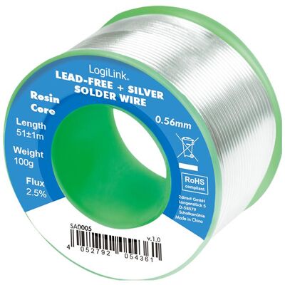 LogiLink Lötdraht Ø 0,56 mm (bleifrei + Silber), 0,7% Kupfer, 100g Ro, Lötgerät Zubehör, Silber LogiLink Lötdraht Ø 0,56 mm (bleifrei + Silber), 0,7% Kupfer, 100g Ro, Lötgerät Zubehör, Silber