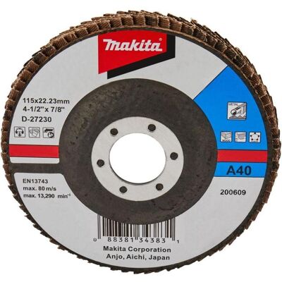 Makita, Schleifmittel, Zubehör D-27230 Fächerscheibe 115mm A40 Makita, Schleifmittel, Zubehör D-27230 Fächerscheibe 115mm A40