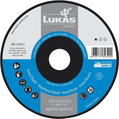 Lukas, Sägeblatt, Trennscheibe Base-X* gerade Form 125 x 1,0 x 22,23 mm Lukas, Sägeblatt, Trennscheibe Base-X* gerade Form 125 x 1,0 x 22,23 mm