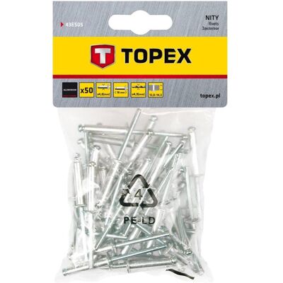 Topex, Nieten, Aluminiumnieten 4,8 x 18 mm, 50 Stück Topex, Nieten, Aluminiumnieten 4,8 x 18 mm, 50 Stück