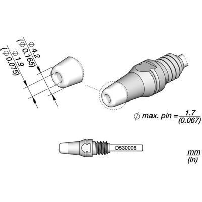JBC Entlötspitze Serie D530, D530006/1.9 mm, 4.2 mm, Pincleaning (Entlötspitze), Lötgerät Zubehör JBC Entlötspitze Serie D530, D530006/1.9 mm, 4.2 mm, Pincleaning (Entlötspitze), Lötgerät Zubehör