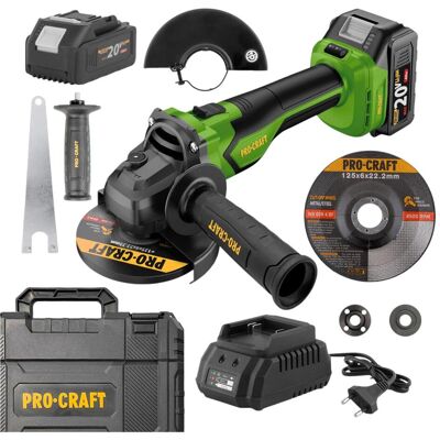 Procraft, Winkelschleifer, PGA22-1B-C Akku Winkelschleifer 20 V 125 mm Brushless + 1x Akku 4,0 Ah + Ladegerät + (125 mm) Procraft, Winkelschleifer, PGA22-1B-C Akku Winkelschleifer 20 V 125 mm Brushless + 1x Akku 4,0 Ah + Ladegerät + (125 mm)