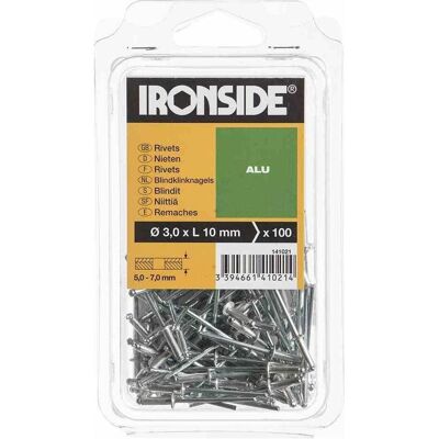 Ironside, Nieten, Blindnieten 3,0/10 mm Aluminium, Verpackungsinhalt: 100 Stück Ironside, Nieten, Blindnieten 3,0/10 mm Aluminium, Verpackungsinhalt: 100 Stück