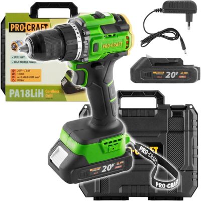 Procraft, Bohrmaschine + Akkuschrauber, PA18LiH-1B-C Akku Bohrschrauber 20 V 80 Nm Brushless + 1x Akku 2,0 Ah + Ladegerät + Koffer (Bohrschrauber) Procraft, Bohrmaschine + Akkuschrauber, PA18LiH-1B-C Akku Bohrschrauber 20 V 80 Nm Brushless + 1x Akku 2,0 Ah + Ladegerät + Koffer (Bohrschrauber)
