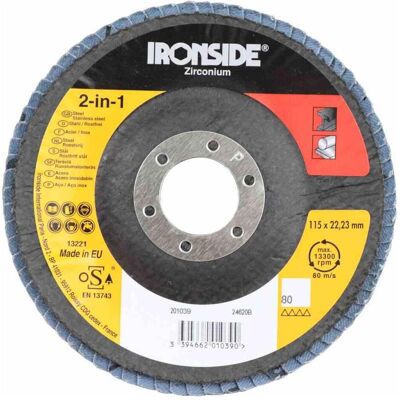 Ironside, Schleifmittel, Fächerschleifscheibe Ø115 K80 (80) Ironside, Schleifmittel, Fächerschleifscheibe Ø115 K80 (80)